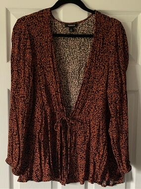 torrid Rust Leopard Tie-Front Peplum Blouse